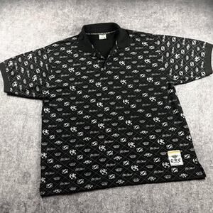 Vintage Old Skool Urban Wear XL Black White Crown All Over Print Polo Y2K